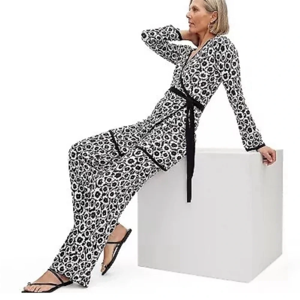 DVF Wrap Women’s Neutral Sweaterknit Poppy Animal Print Tunic Cardigan Dress 3X